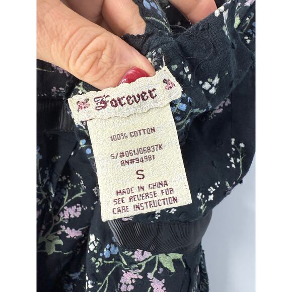 Vintage Y2K Forever 21 Floral Babydoll Dress Black Empire Waist Sz S Dark Fairy - Picture 8 of 9
